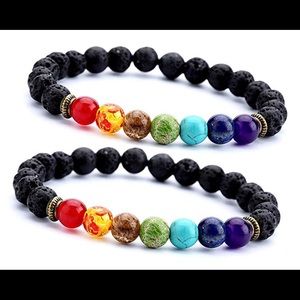 Lava Rock Rainbow Chakra Bracelets set of 2